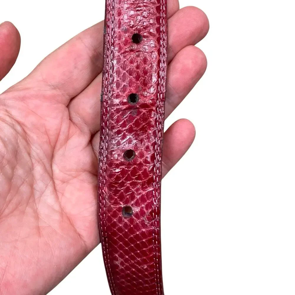 Vintage Raspberry Red Snakeskin Belt 34 Inch Waist